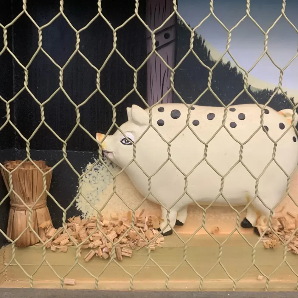 Vintage Pig & Chicken Folk Art Shadow Box Wall Hanging